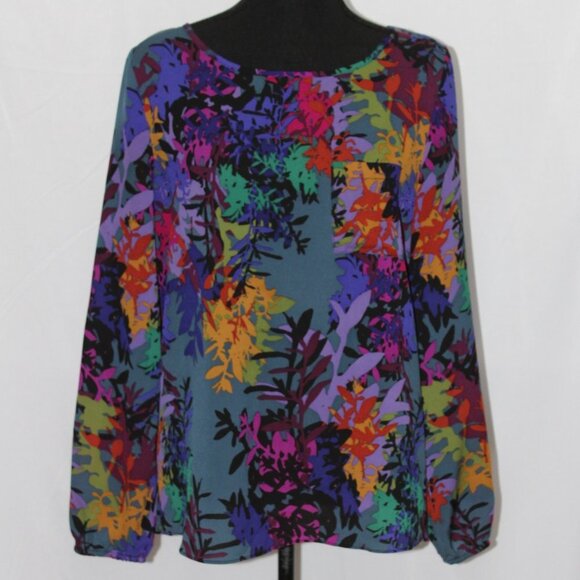 Cupio Multi Color Floral Long Sleeve Blouse - Picture 1 of 8
